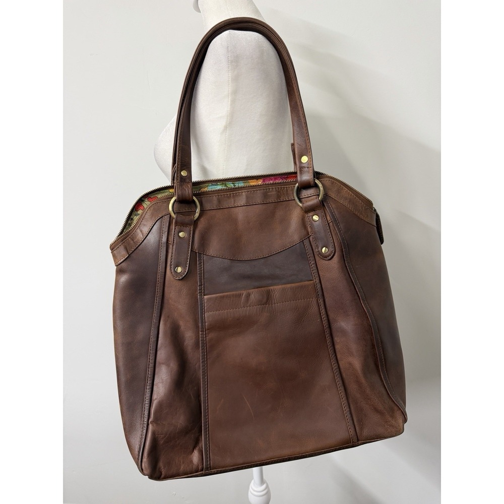 The Leather Store Large Chelsea Brown Shoulder Bag Tote Purse Floral Lined - Picture 2 of 10